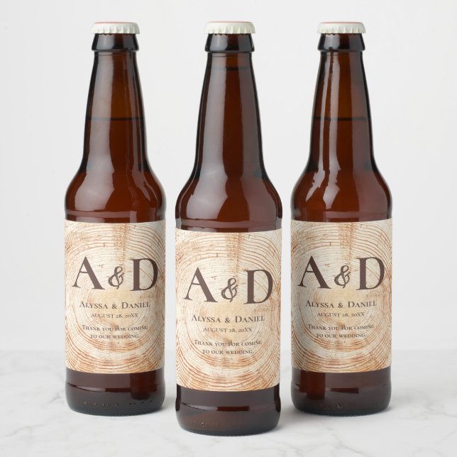 Rustic Wedding Tree wood bark Personalized  Beer Bottle Label (Bottles)