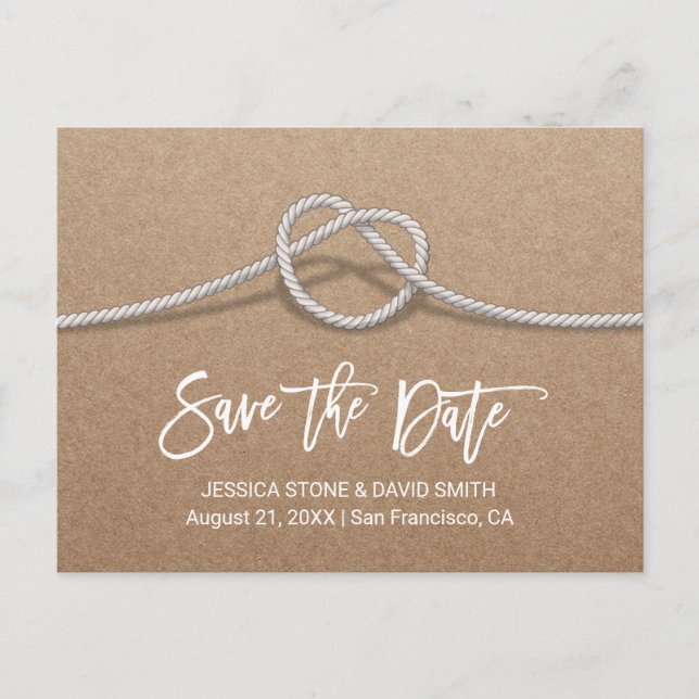Rustic Wedding Tying the Knot Kraft Save the Date Announcement Postcard (Front)