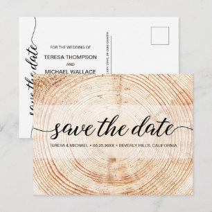 Rustic Wedding Typography Wood Grain Texture Postcard