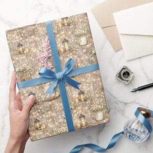 Rustic Wedding Watercolor Lanterns Cake Florals Wrapping Paper