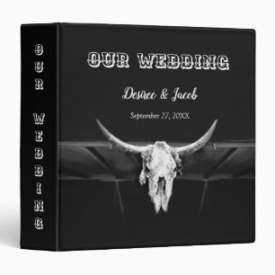 Rustic Wedding Western Black And White Bull Skull Binder