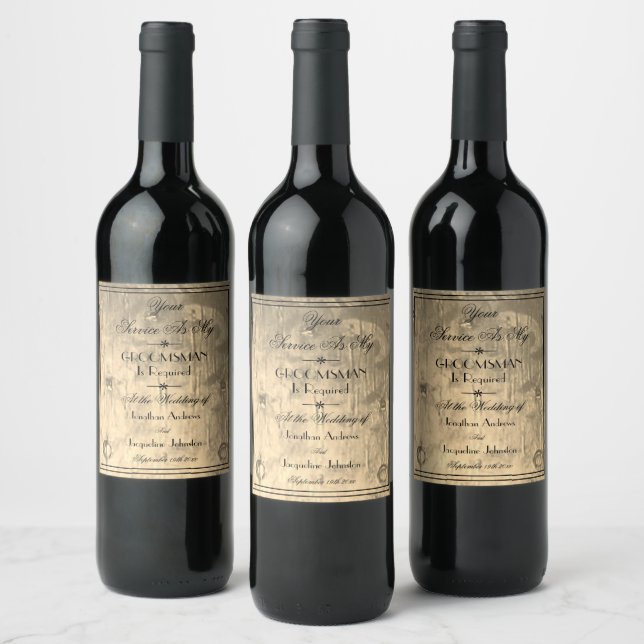 Rustic Wedding Will you be my Groomsman Proposal Wine Label (Bottles)