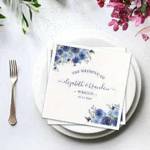 Rustic Wedding with Blue navy Watercolor Flowers Napkin