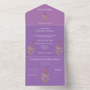 rustic wedding with  lavenders all in one invitation