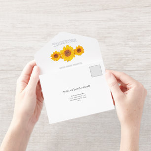 rustic wedding with sunflowers - in cream all in o all in one invitation