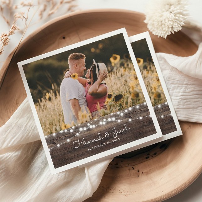 Rustic Wedding Wood and String Lights Napkin (Creator Uploaded)