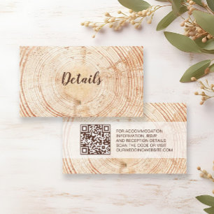 Rustic Wedding Wood Grain Details QR code Custom Enclosure Card