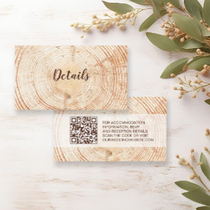 Rustic Wedding Wood Grain Details QR code Custom Enclosure Card