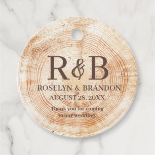 Rustic Wedding wood grain Monogram thank you Favour Tags
