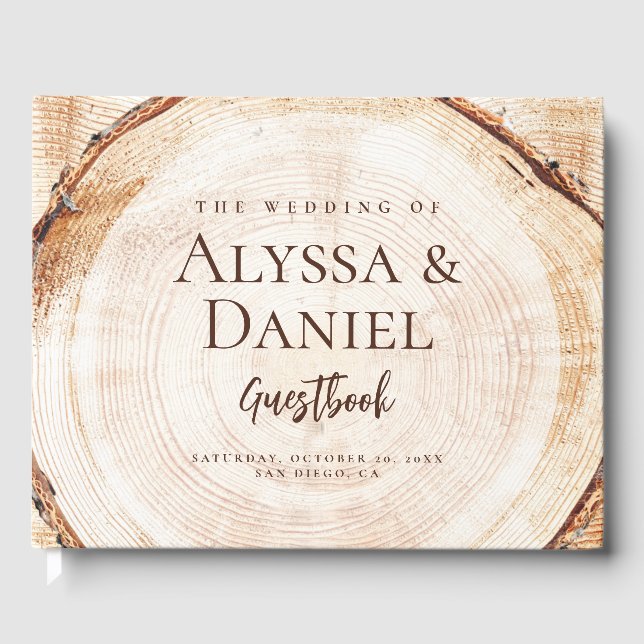 Rustic Wedding Wood Grain tree bark Custom Guest Book (Front)