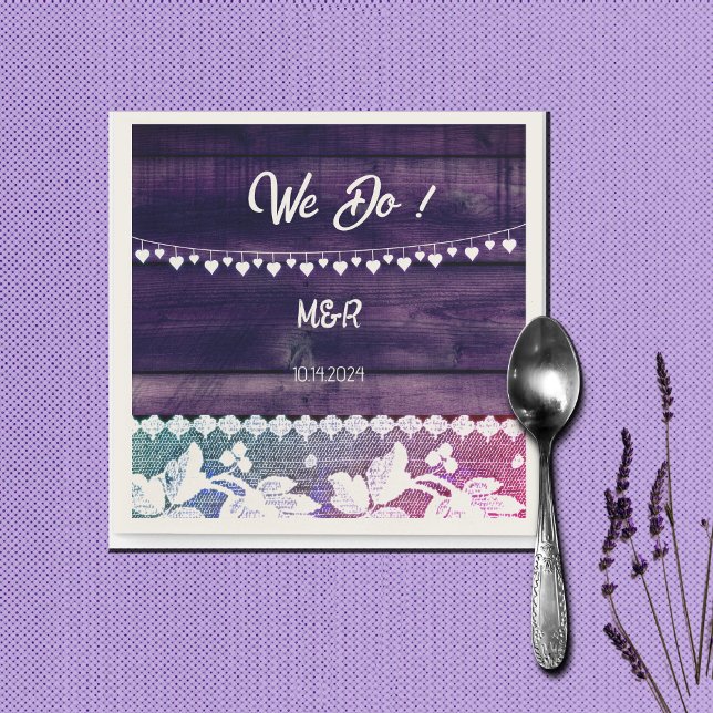 rustic wedding  - wood, lace ,string hearts  napkin (Creator Uploaded)