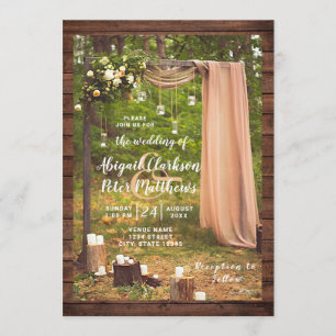 Rustic Wedding Wood Peach Mason Jar Candles Invitation