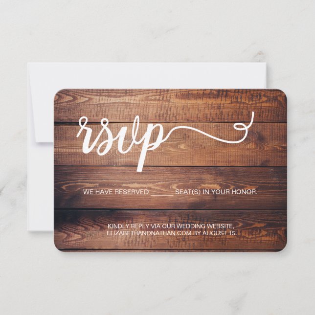 Rustic wedding wood slat reserved seat website RSVP card (Front)