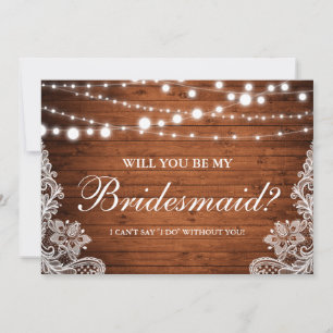 Rustic Wedding Wood String Lights Lace Bridesmaid Invitation