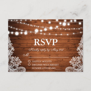 Rustic Wedding Wood String Lights Lace RSVP