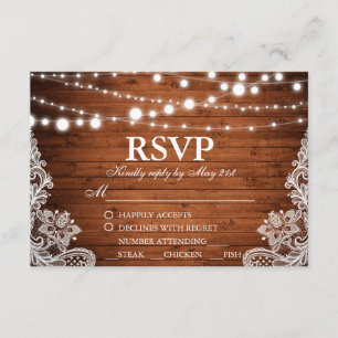 Rustic Wedding Wood String Lights Lace RSVP w/Meal