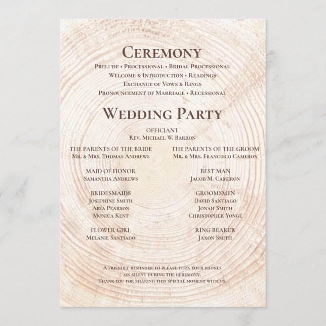 Rustic Wedding.wood Tree bark Custom Program (Back)
