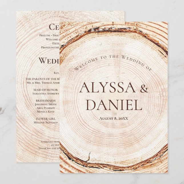 Rustic Wedding woodland Tree bark Custom Program (Front/Back)