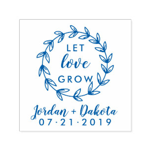 Rustic Wedding Wreath Let Love Grow Hand Lettered Self-inking Stamp