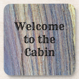 Rustic Welcome Cabin Vertical Stripe Woodgrain Coaster