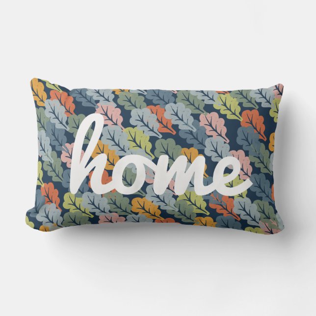 Rustic Welcome Design with Hand Drawn Leaves Lumbar Pillow (Front)