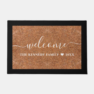 Rustic Welcome Family Name Personalized Coir Doormat