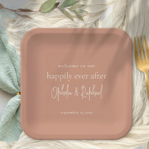 Rustic Welcome Message Script Terracotta Wedding Paper Plate