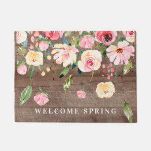 Rustic Welcome Spring Pink Peonies Floral Doormat