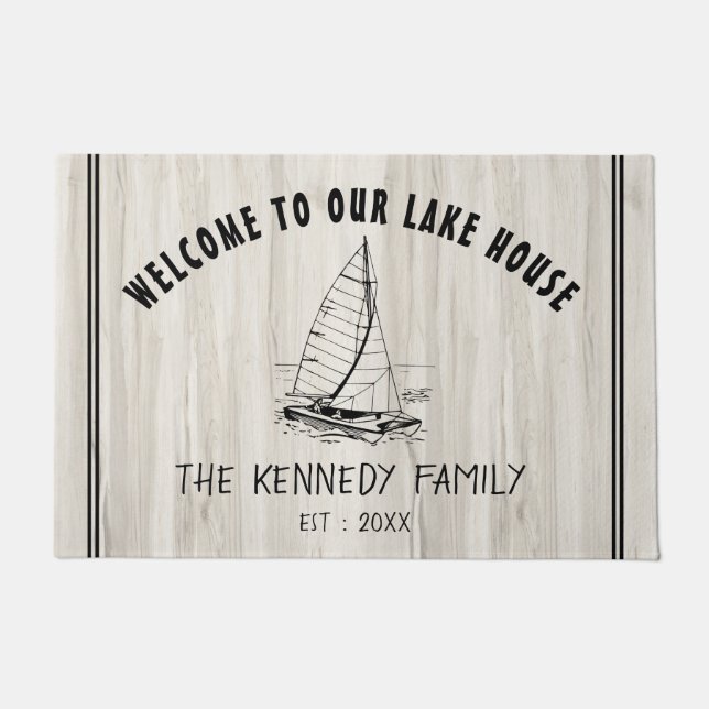 Rustic Welcome To Our Lake House Family Name Doormat (Front)