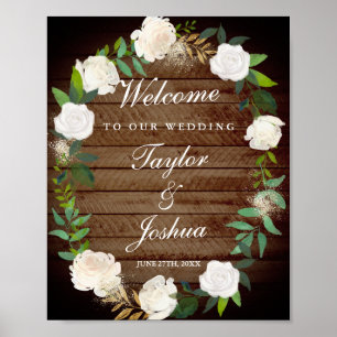 Rustic Welcome Wedding Sign Blush Gold Watercolor