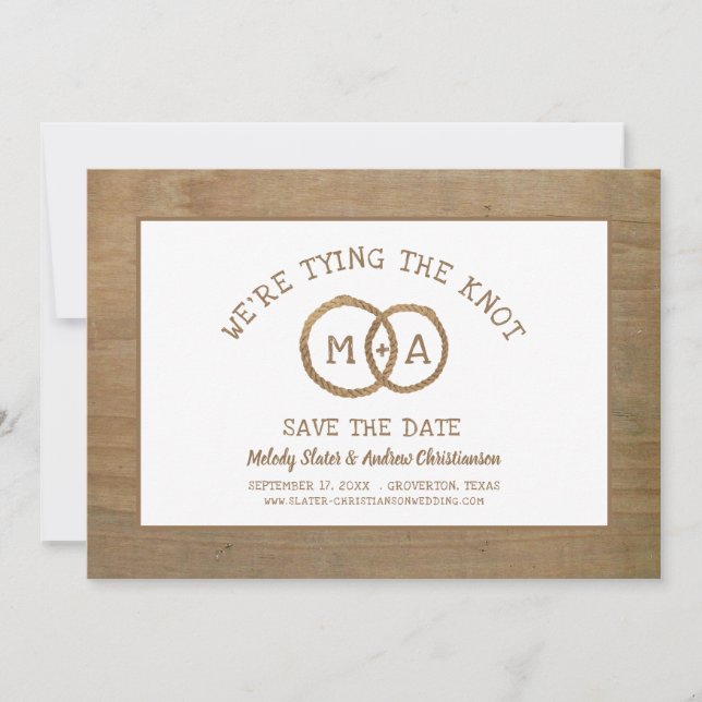 Rustic WE'RE TYING THE KNOT Wood Save The Date (Front)
