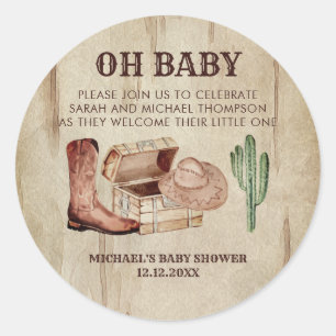 Rustic Western Baby Shower Cowboy Theme Classic Round Sticker