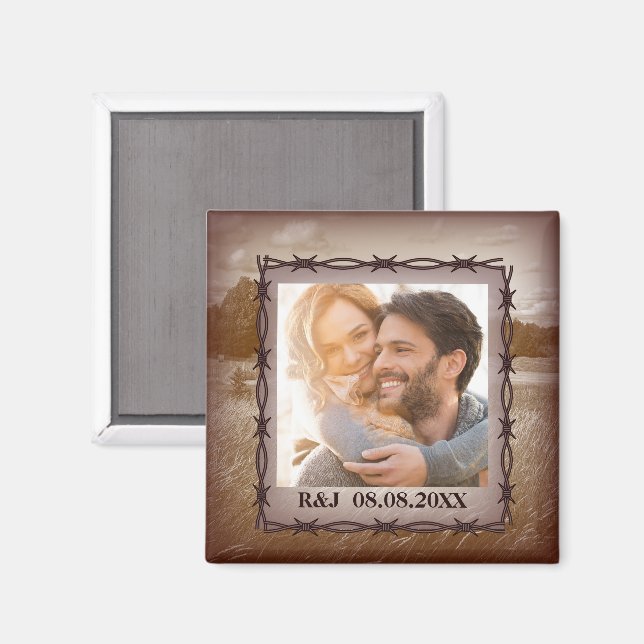 rustic western barn wedding photo save the date magnet (Front/Back)