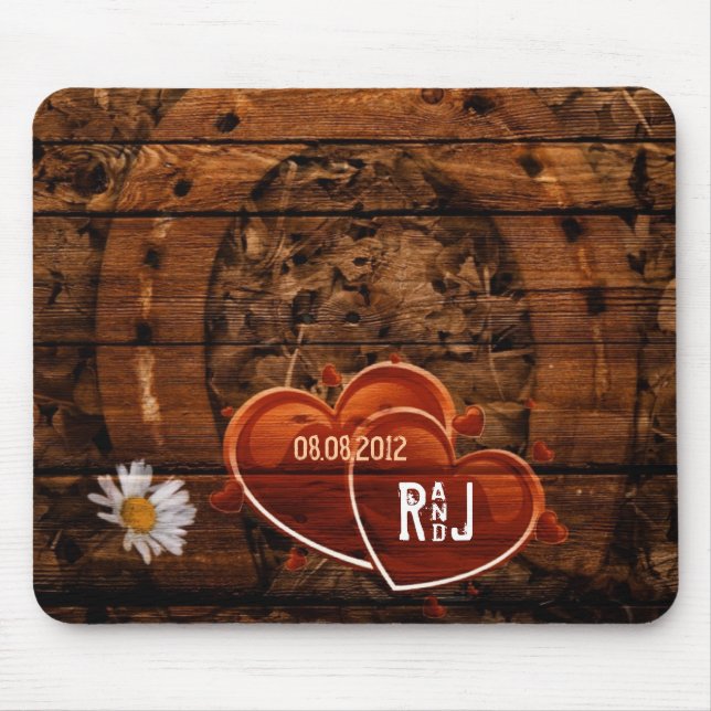 Rustic Western Barn Wood Horseshoe Wedding Mouse Pad (Front)