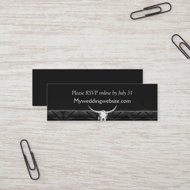 Rustic Western Black And White Bull Skull  Mini Business Card (Front/Back In Situ)