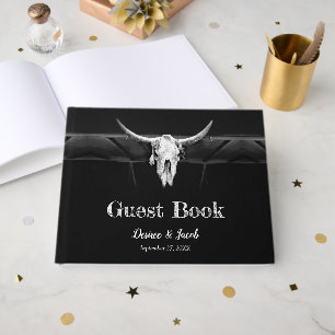 Rustic Western Black And White Bull Skull Wedding Guest Book