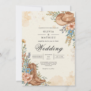Rustic Western Bloom Flourish Wedding Invitation