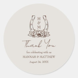 Rustic Western Boho Horseshoe Wedding Thank You Classic Round Sticker