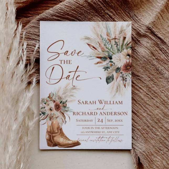 Rustic Western Boho Save the Date Card with Photo (Rustic Terracotta Wedding Save the Dates, Western Cowgirls Fall Boho)
