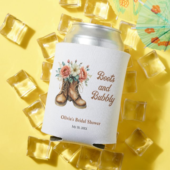 Rustic Western Boots and Bubbly Bridal Shower  Can Cooler (In Situ Summer)