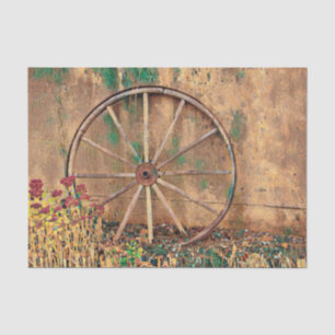  Rustic Western Brown Green Wagon Wheel Art Tissue Paper