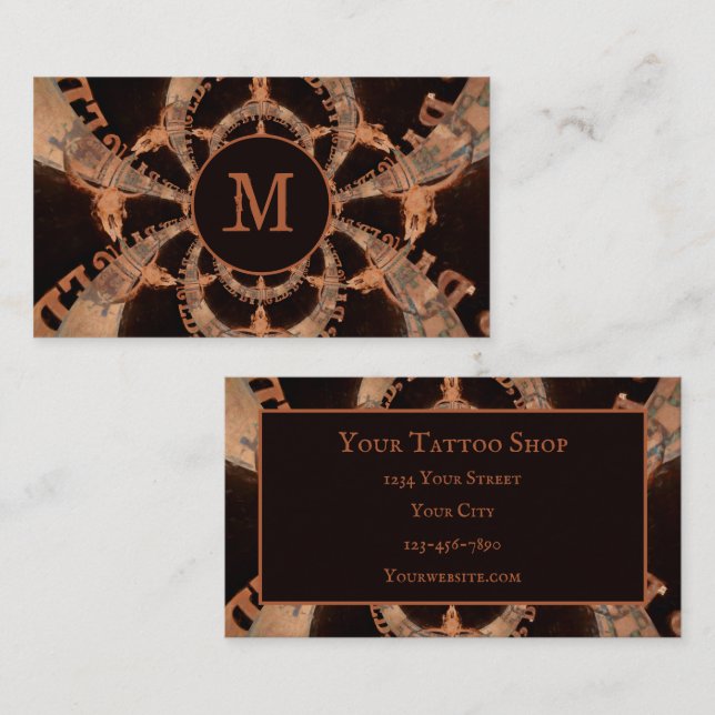 Rustic Western Bull Skull Brown Black Monogram Business Card (Front/Back)