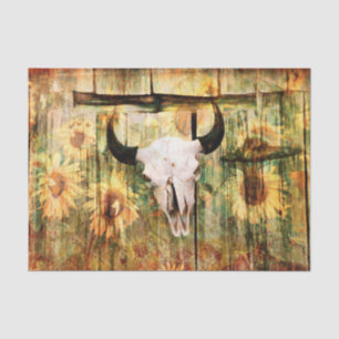 Rustic Western Bull Skull Country Sunflowers Tissue Paper