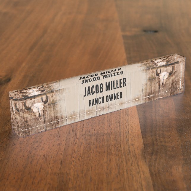 Rustic Western Bull Skull Vintage Texture Nameplate (Side)