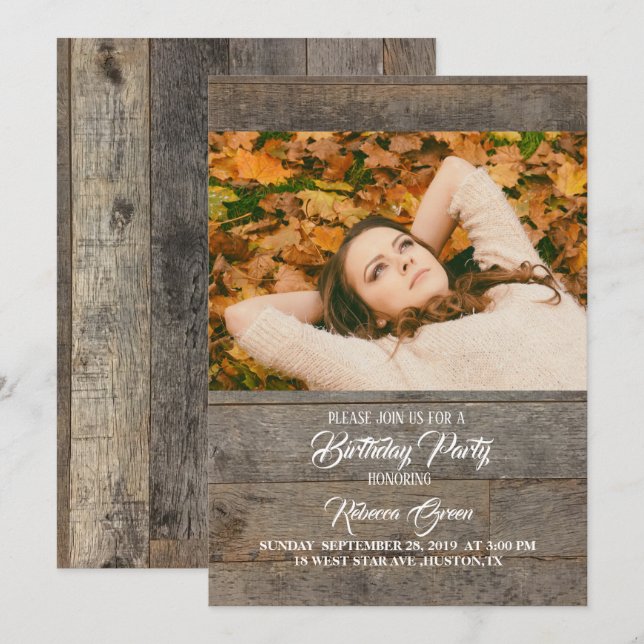 rustic western country barn wood birthday party invitation (Front/Back)