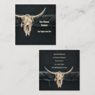 Rustic Western Country Beige Grey Bull Cow Skull Square Business Card