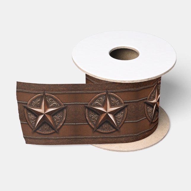 Rustic Western Country Brown Cowboy Texas Star Satin Ribbon (Spool)