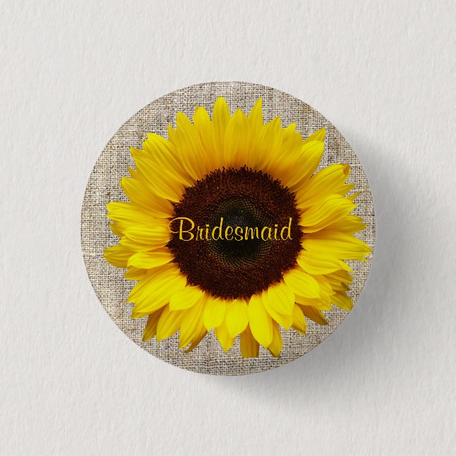 Rustic Western Country Burlap Sunflower bridesmaid 1 Inch Round Button (Front)