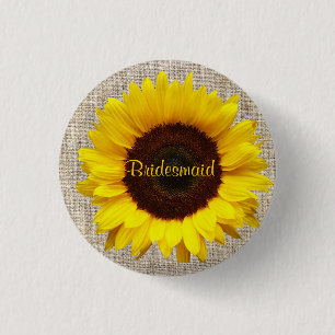 Rustic Western Country Burlap Sunflower bridesmaid 1 Inch Round Button