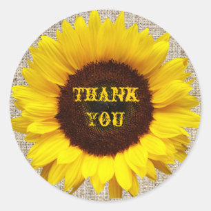 Rustic Western Country Burlap Sunflower Wedding Classic Round Sticker